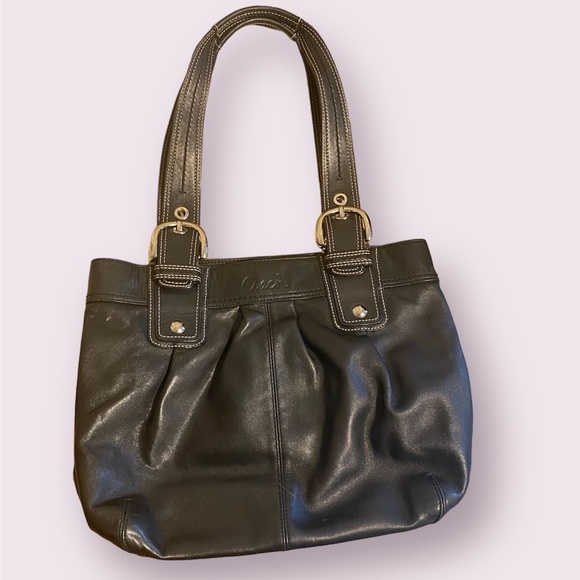 Coach Black Shoulder Purse, Buckle Straps - Picture 1 of 5